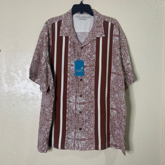 Caribbean Mens Silk Blend Short Sleeve Shirt Sz XL - Picture 1 of 5